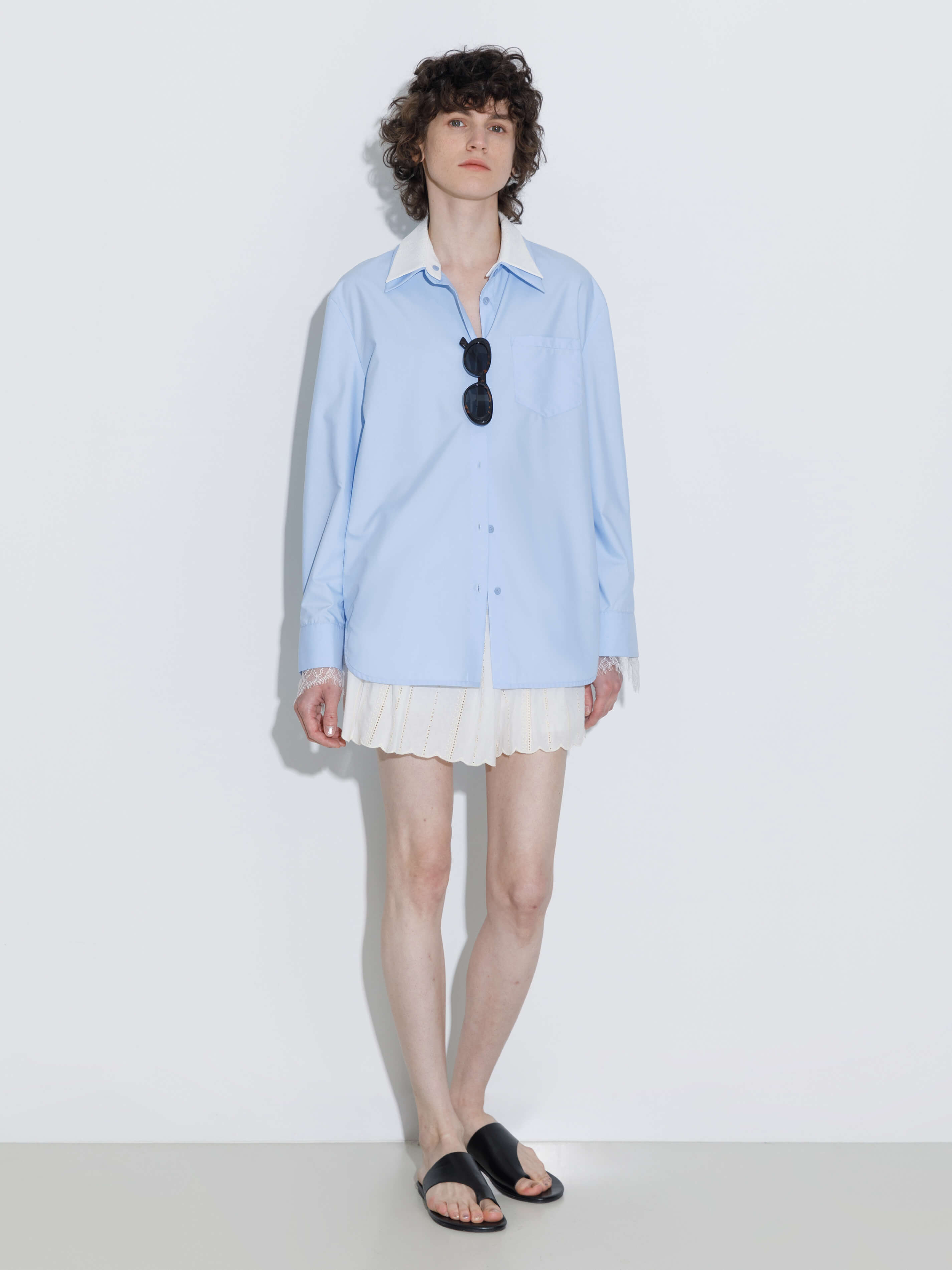 Double Wing Collar Shirt with Detachable Lace Collar-7