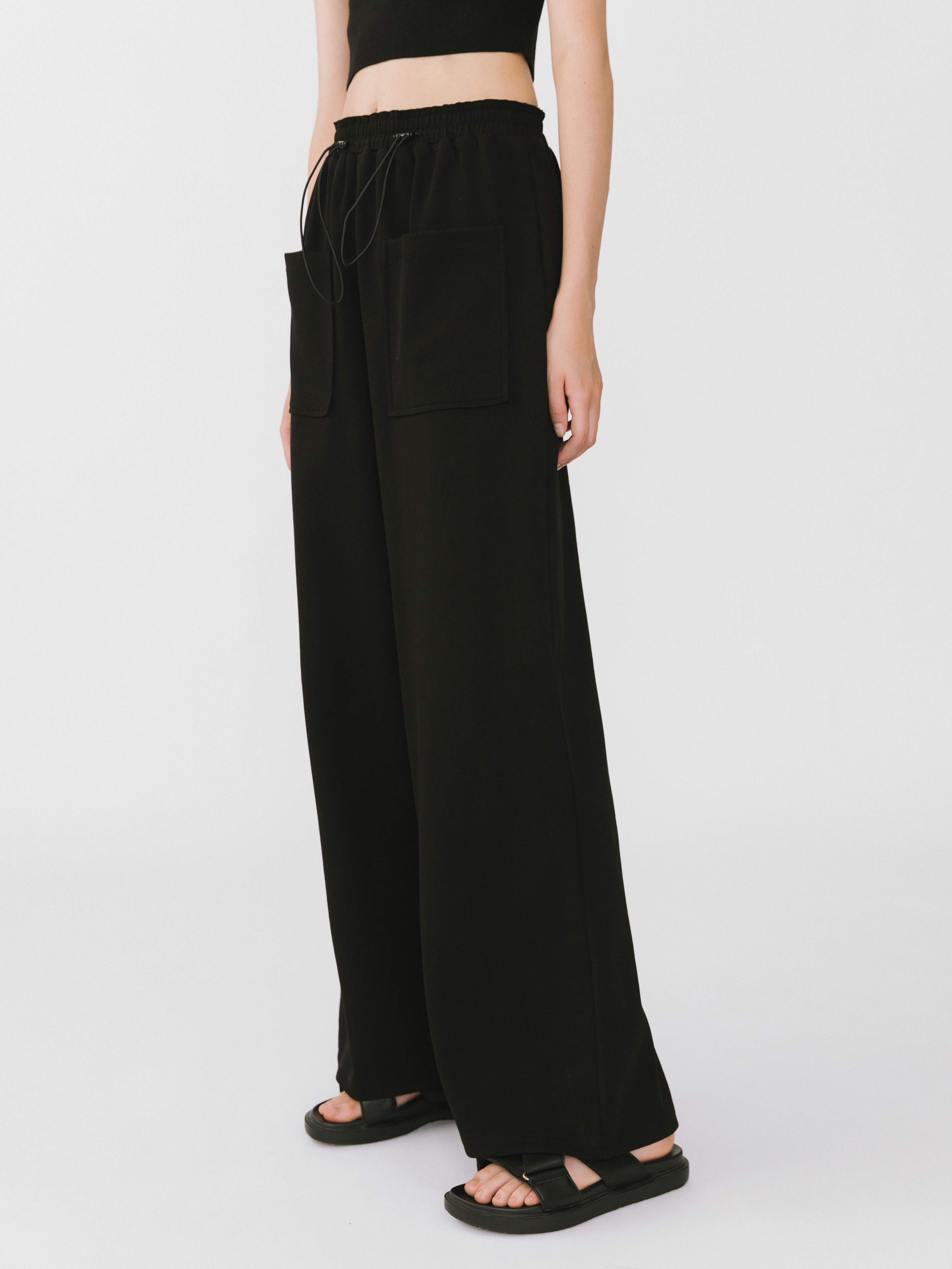 Double Drawstring Wide Leg Trousers-4