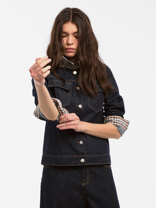 Color-Block High-Neck Denim Jacket