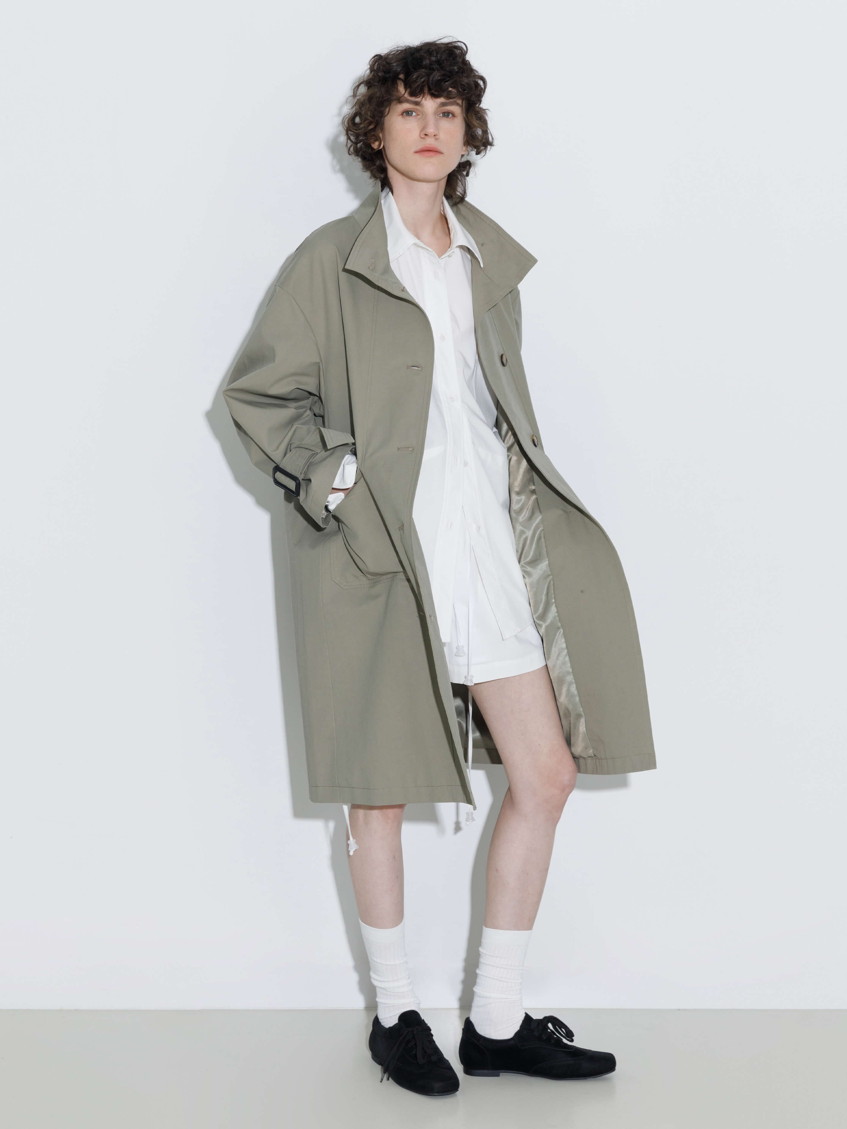 High Collar Long Trench Coat-13