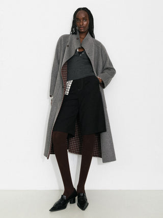 Vintage Plaid Stand Collar Reversible Long Coat