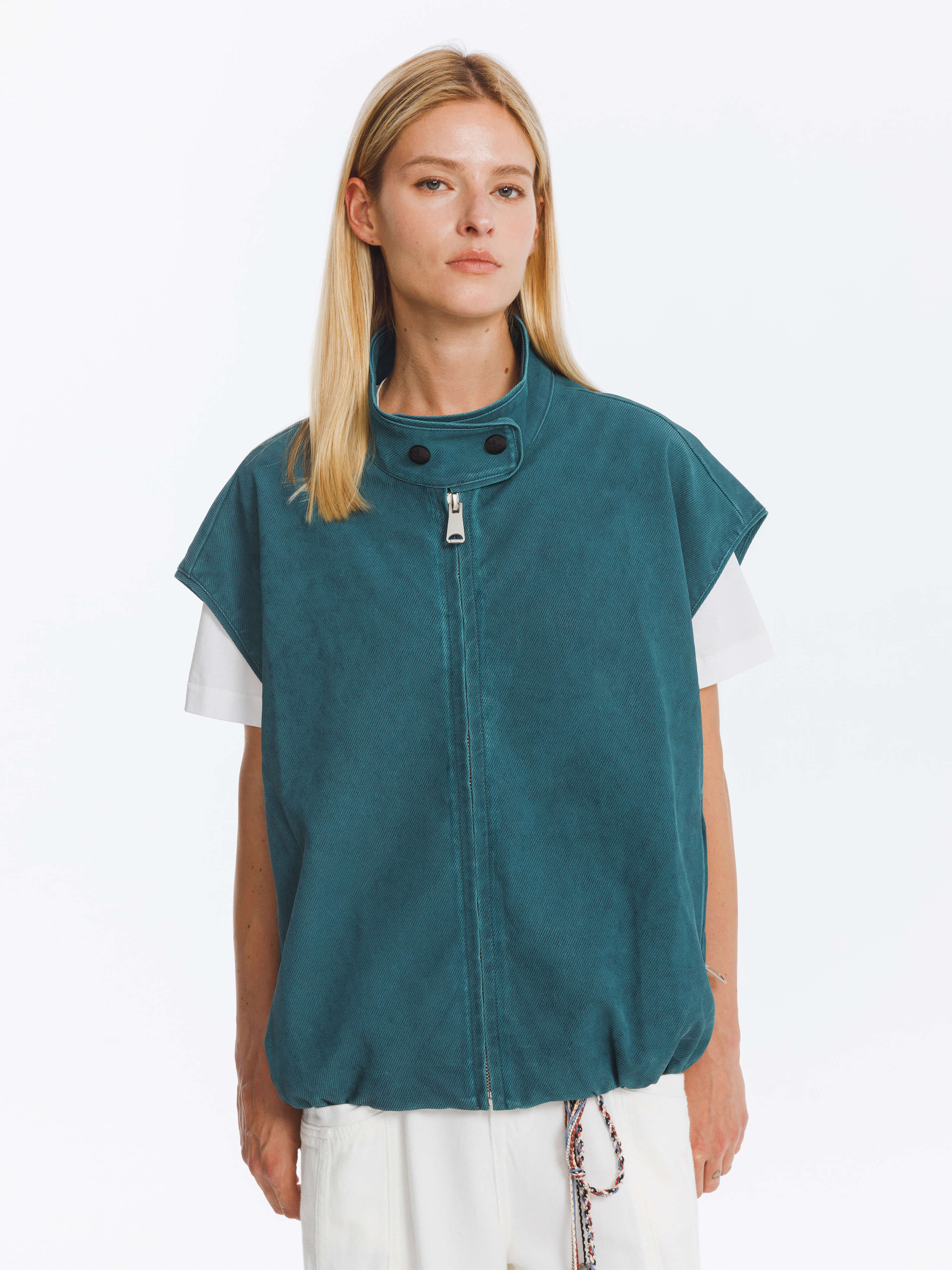 Loose Dropped Shoulder Waistcoat with Stand-up Collar-2