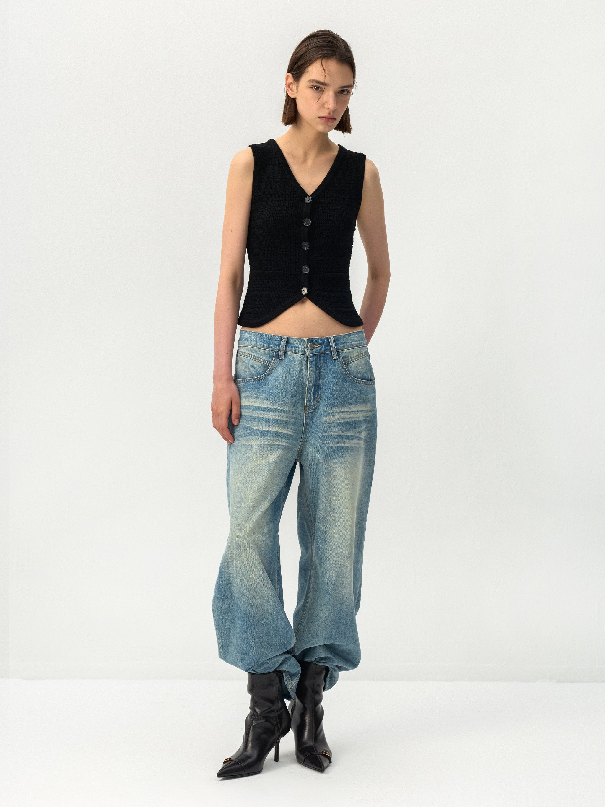 CUBIC V-Neck Button Front Knit Vest