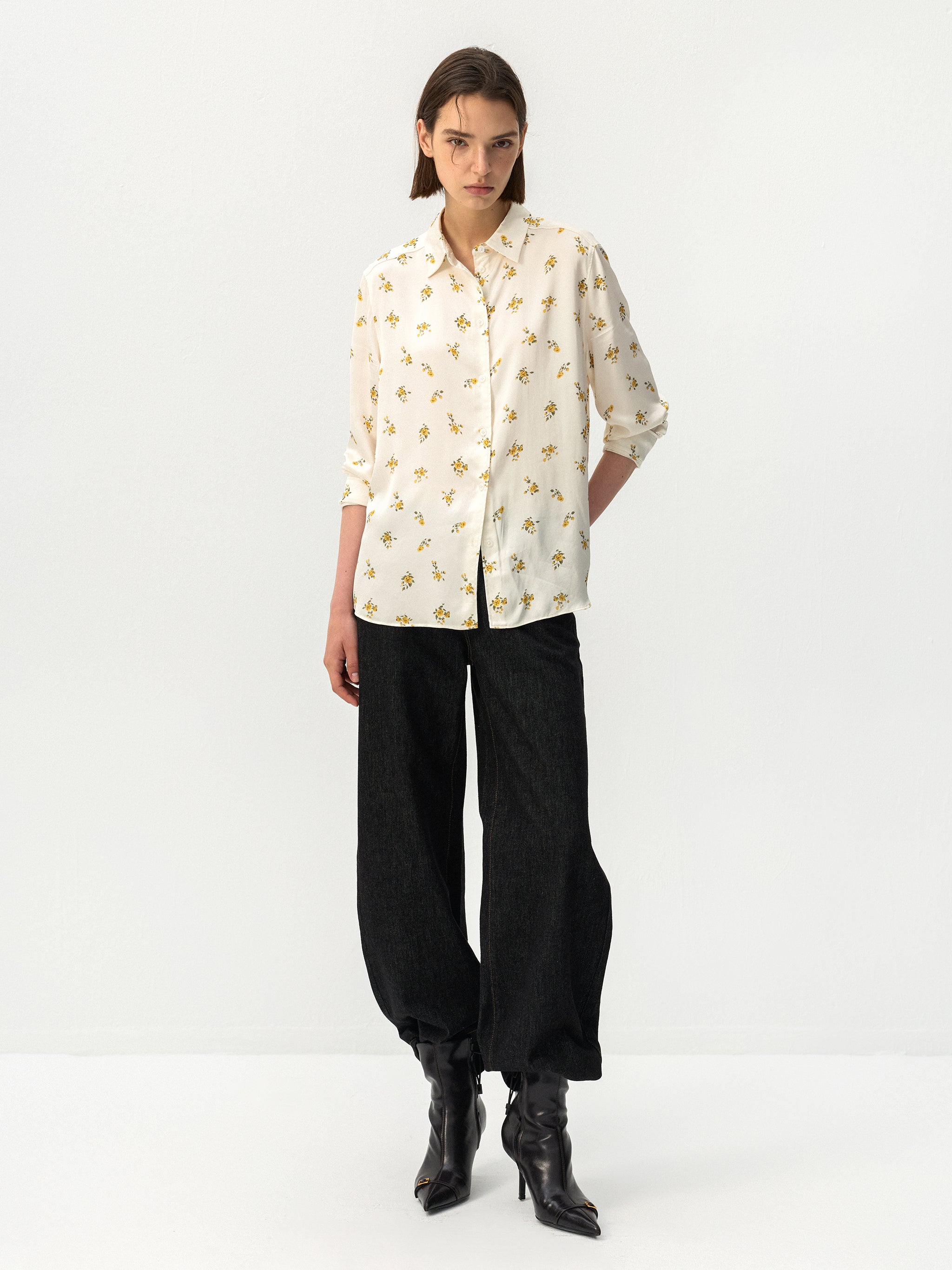 CUBIC 100% Cotton Floral Print Button-Up Shirt