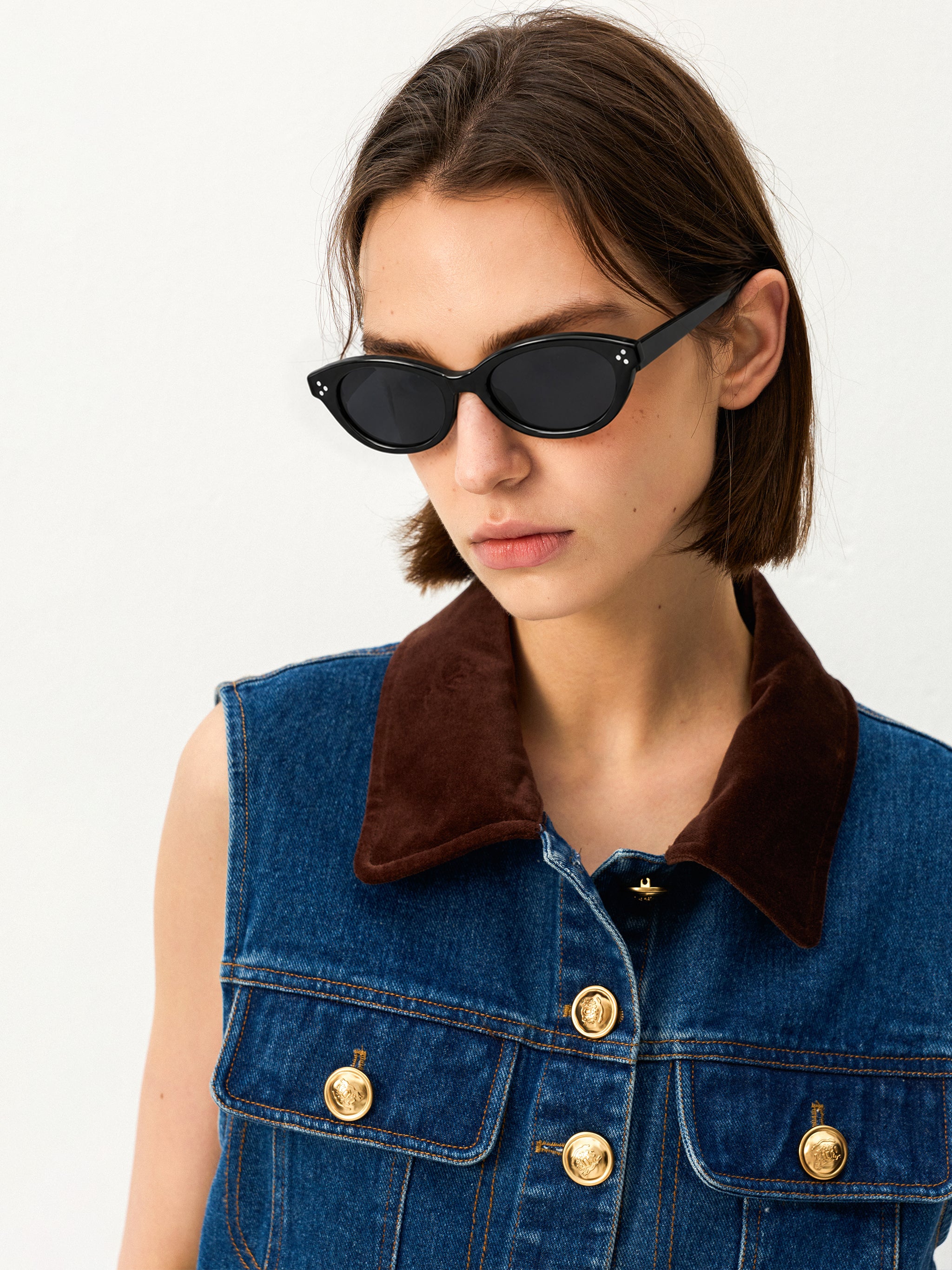 Slim Oval Sunglasses with Stud Detail