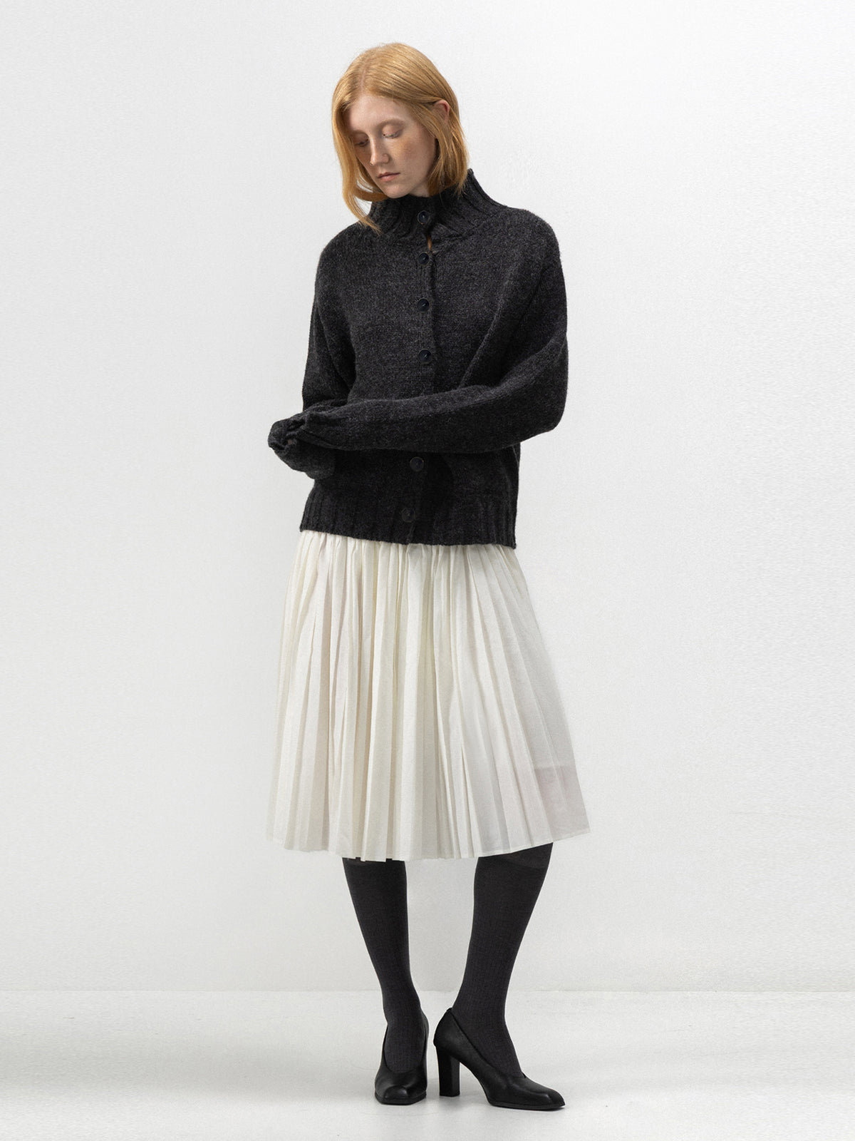 CUBIC High-Neck Chunky Knit Cardigan-1