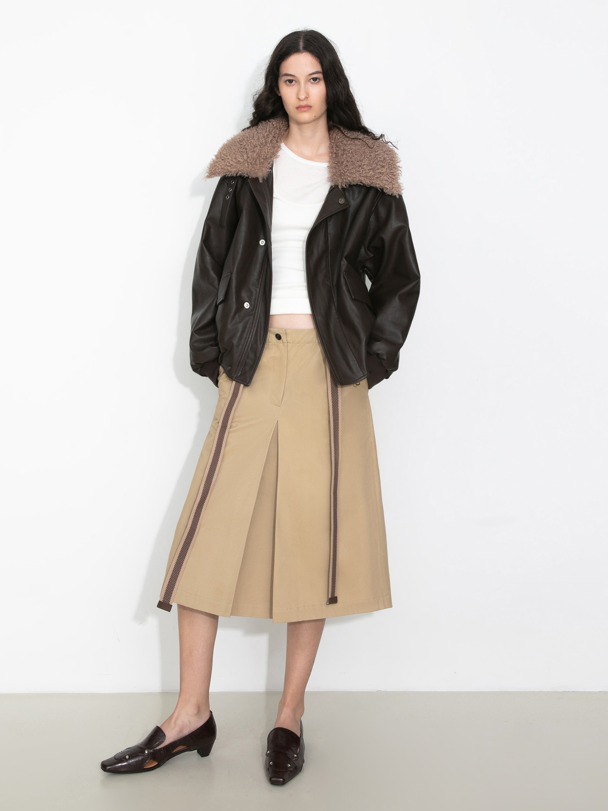 Faux Shearling Collar Leather Jacket-2