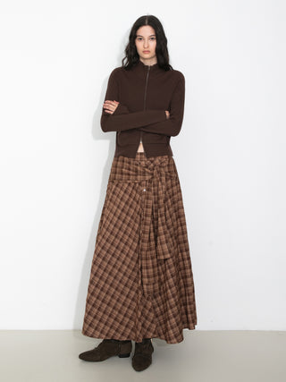Plaid A-Line Skirt with Faux Shirt Sleeve Tie