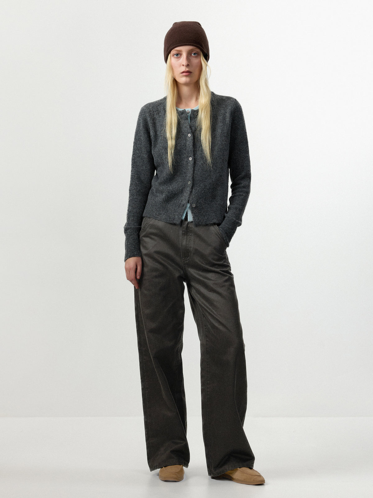 Crewneck Knit Button-Up Cardigan