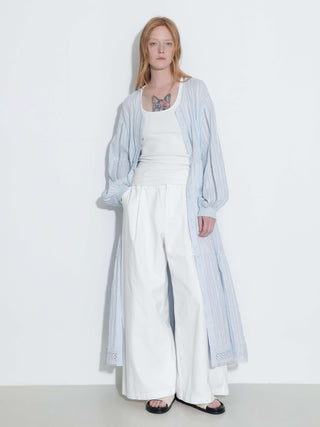 100% Cotton Lace Hollow V-Neck Waist-Cinched Maxi Dress