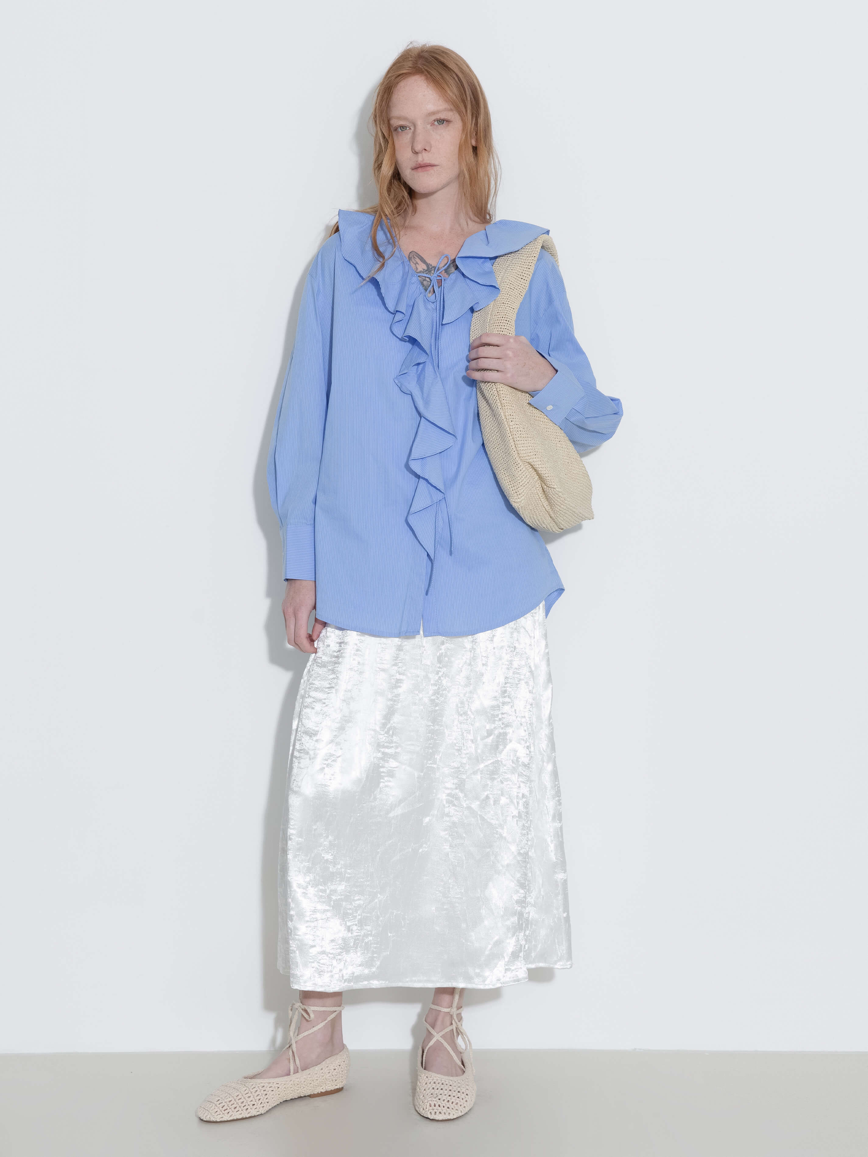 Ruffle Collar Striped Shirt-6