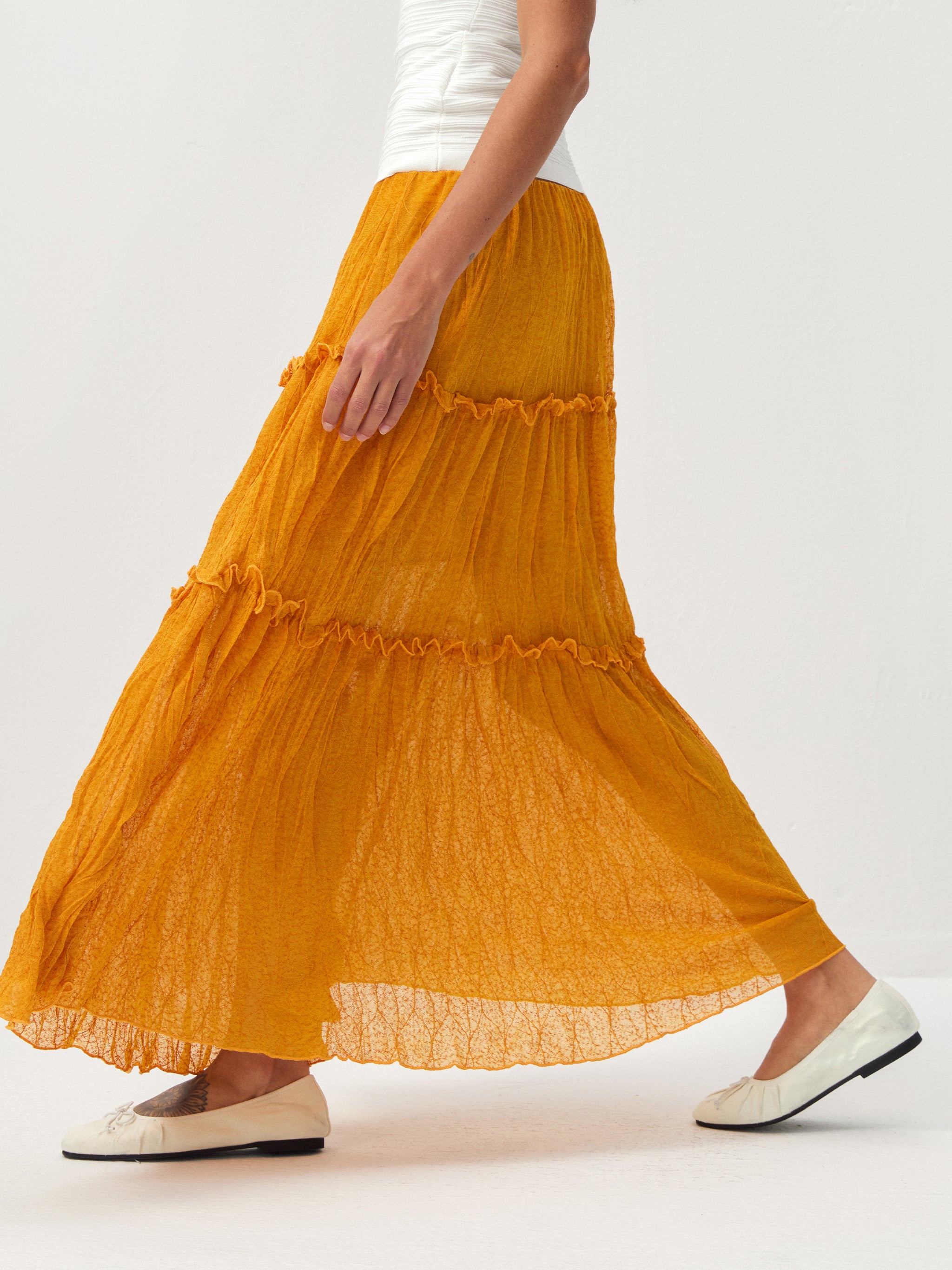 CUBIC Textured Tiered Ruffle Maxi Skirt