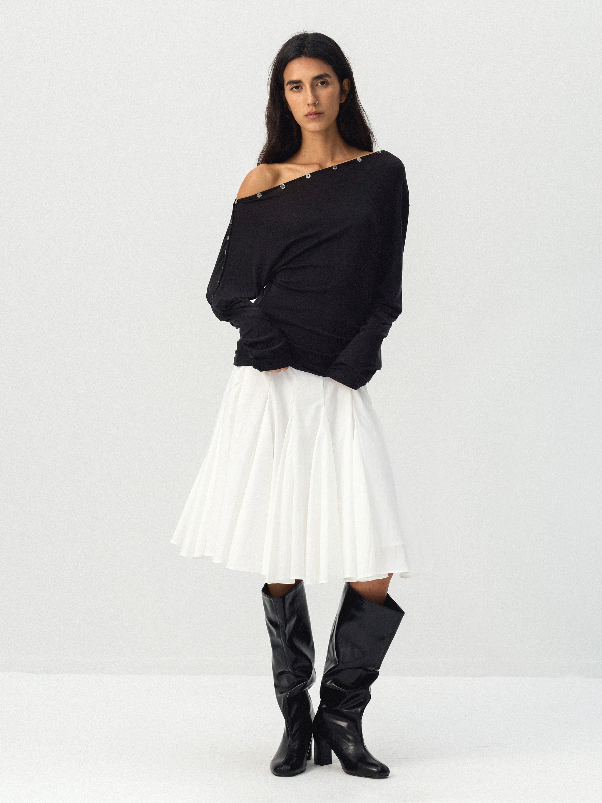 Sheer Off-Shoulder Long Sleeve Top