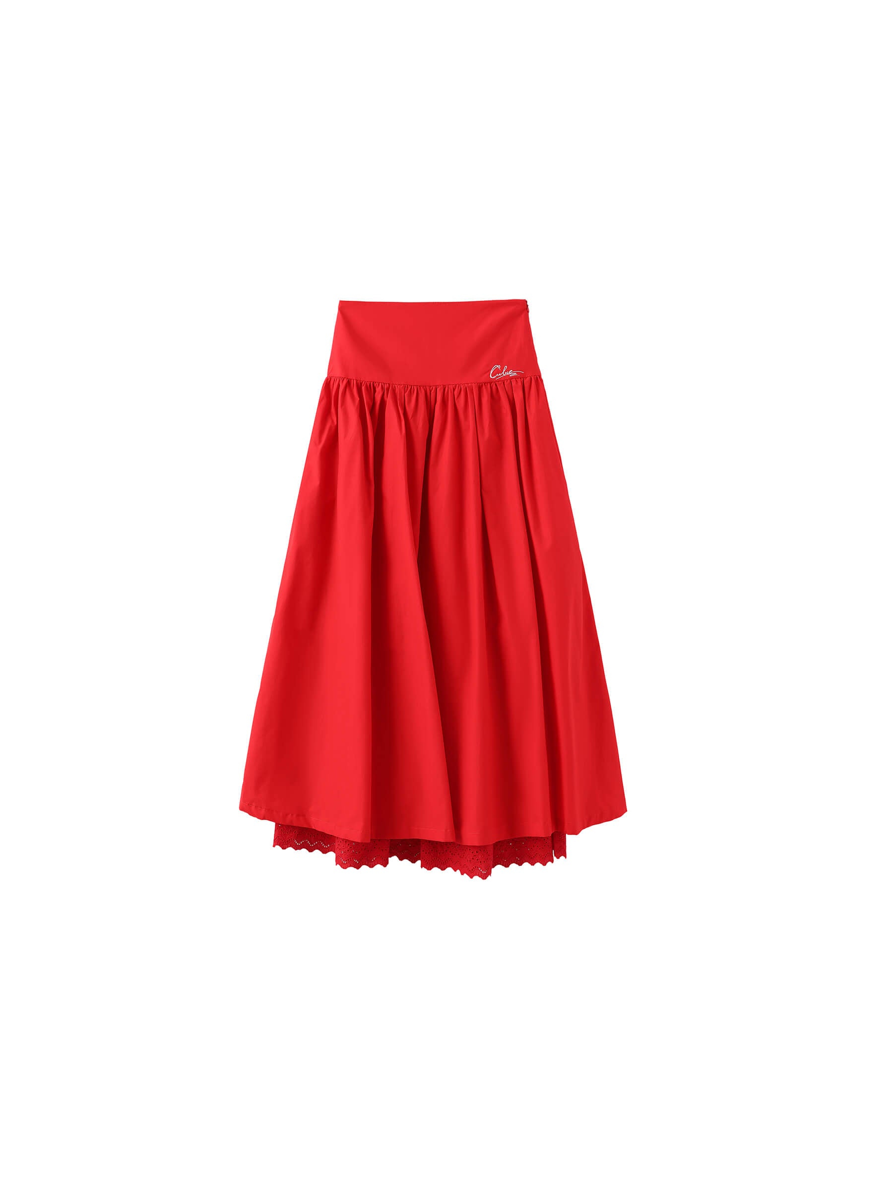 100% Cotton Double Layer Lace A-Line Skirt-12
