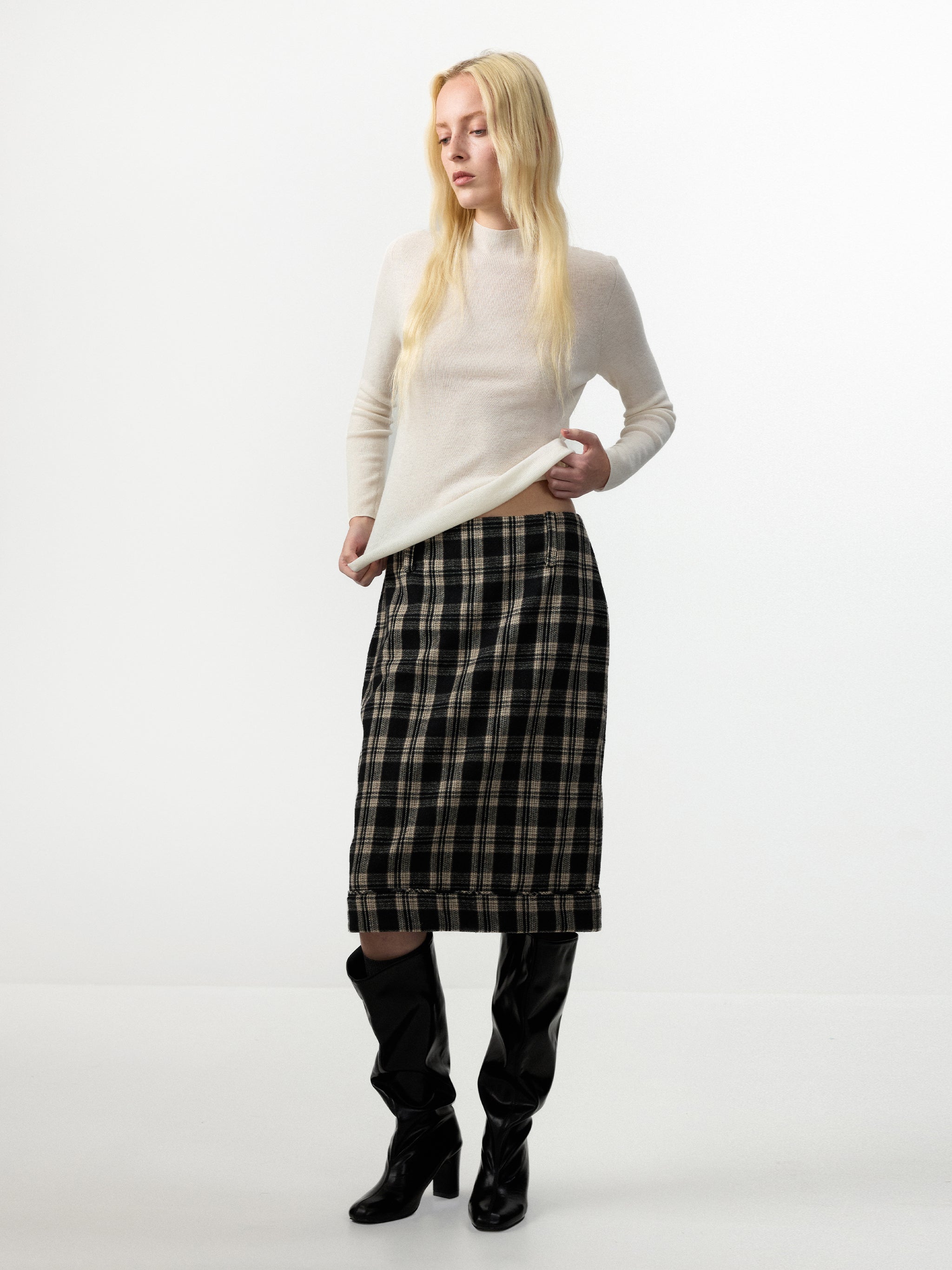 CUBIC Wool‑Blend Straight‑Leg Midi Skirt