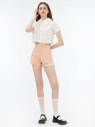 Raw Edge Distressed Mini Shorts