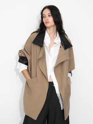 Cropped Contrast-Trim Oversized Trench Jacket