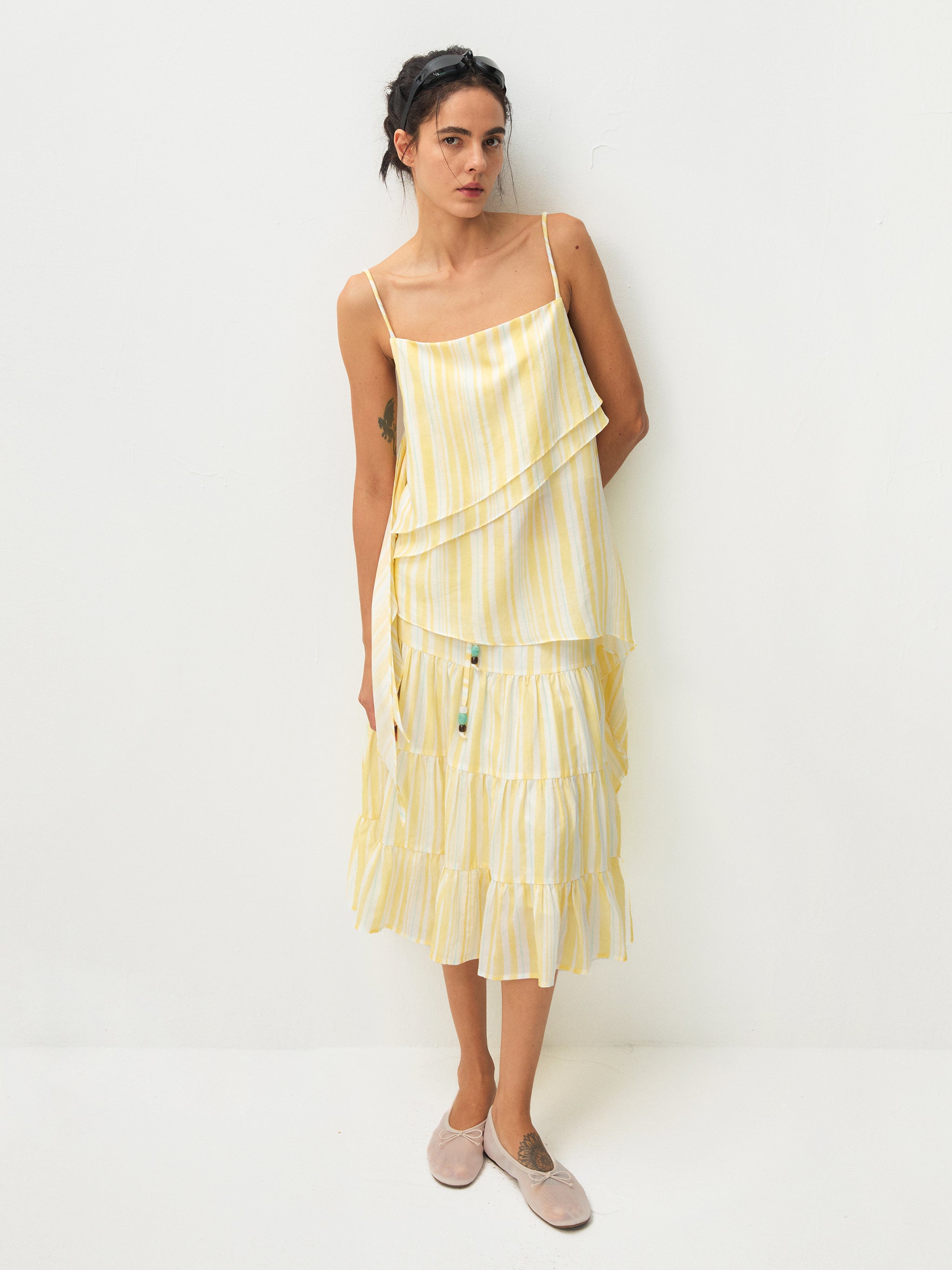 CUBIC Lyocell Asymmetrical Striped Camisole-1