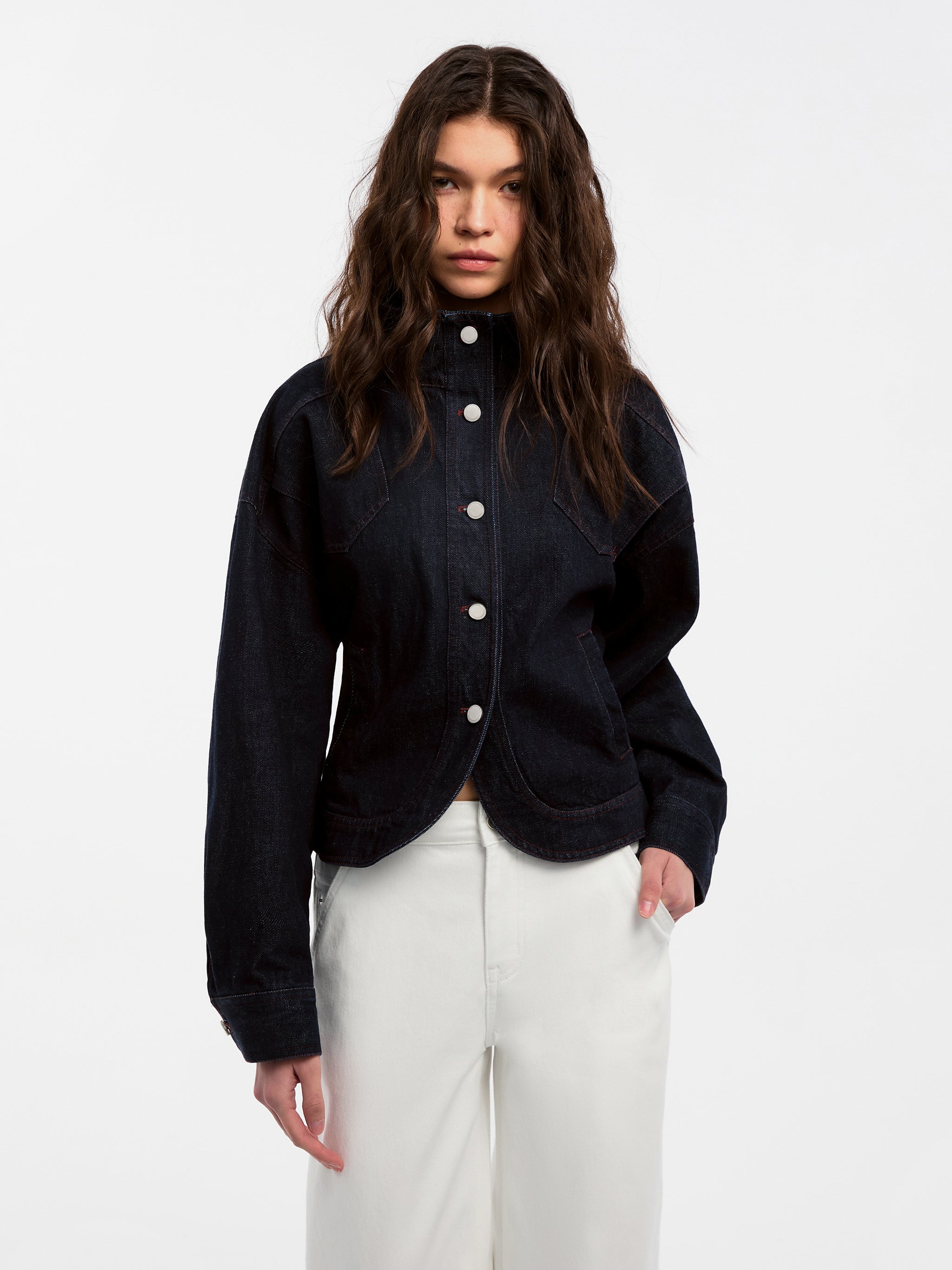 CUBIC Classic Stand Collar Fitted Denim Jacket
