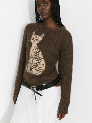 CUBIC Cat Print Alpaca Blend Sweater