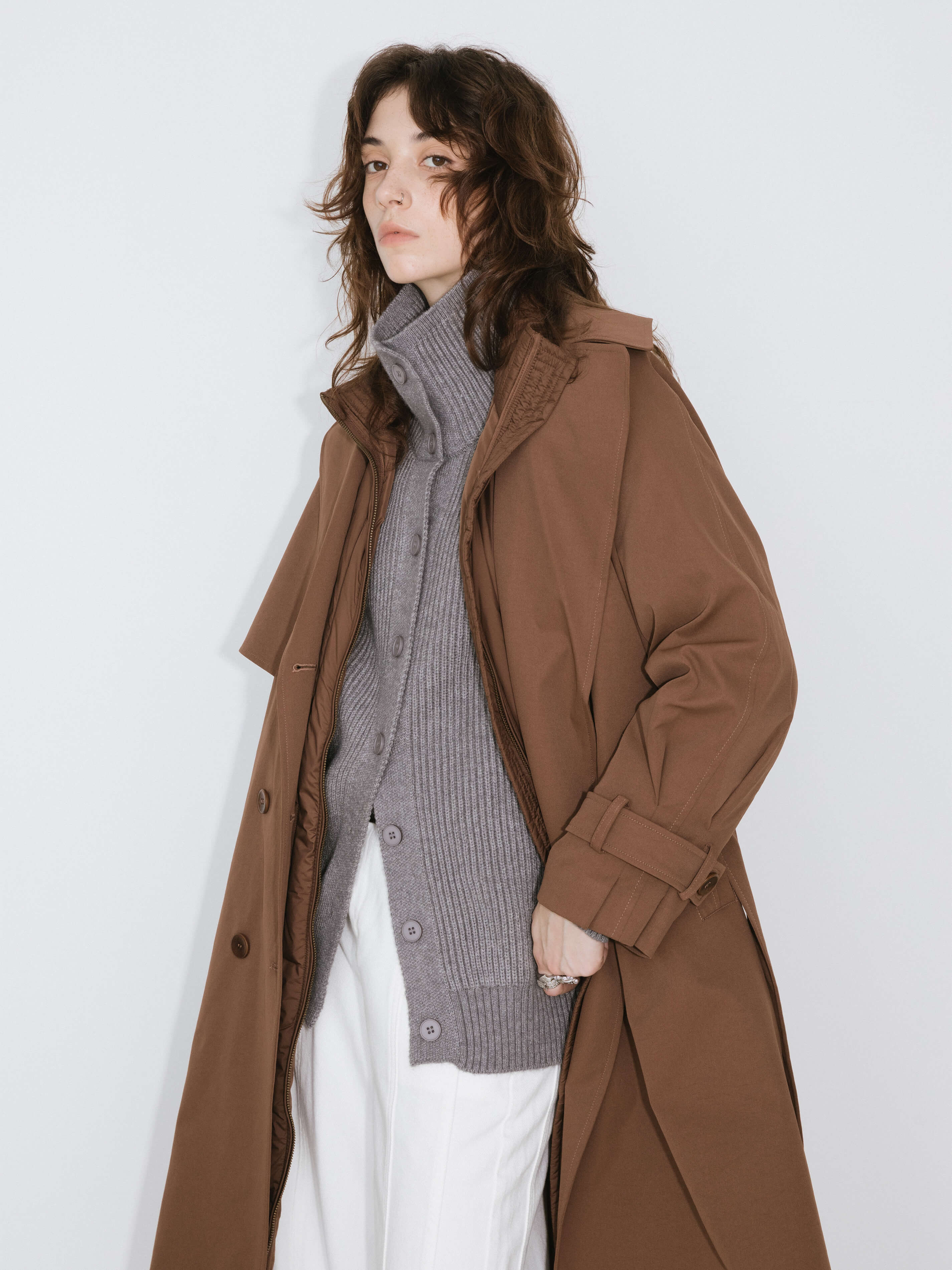 ONE BY CUBIC Double-Layer Long Trench Coat Style Down Coat-1