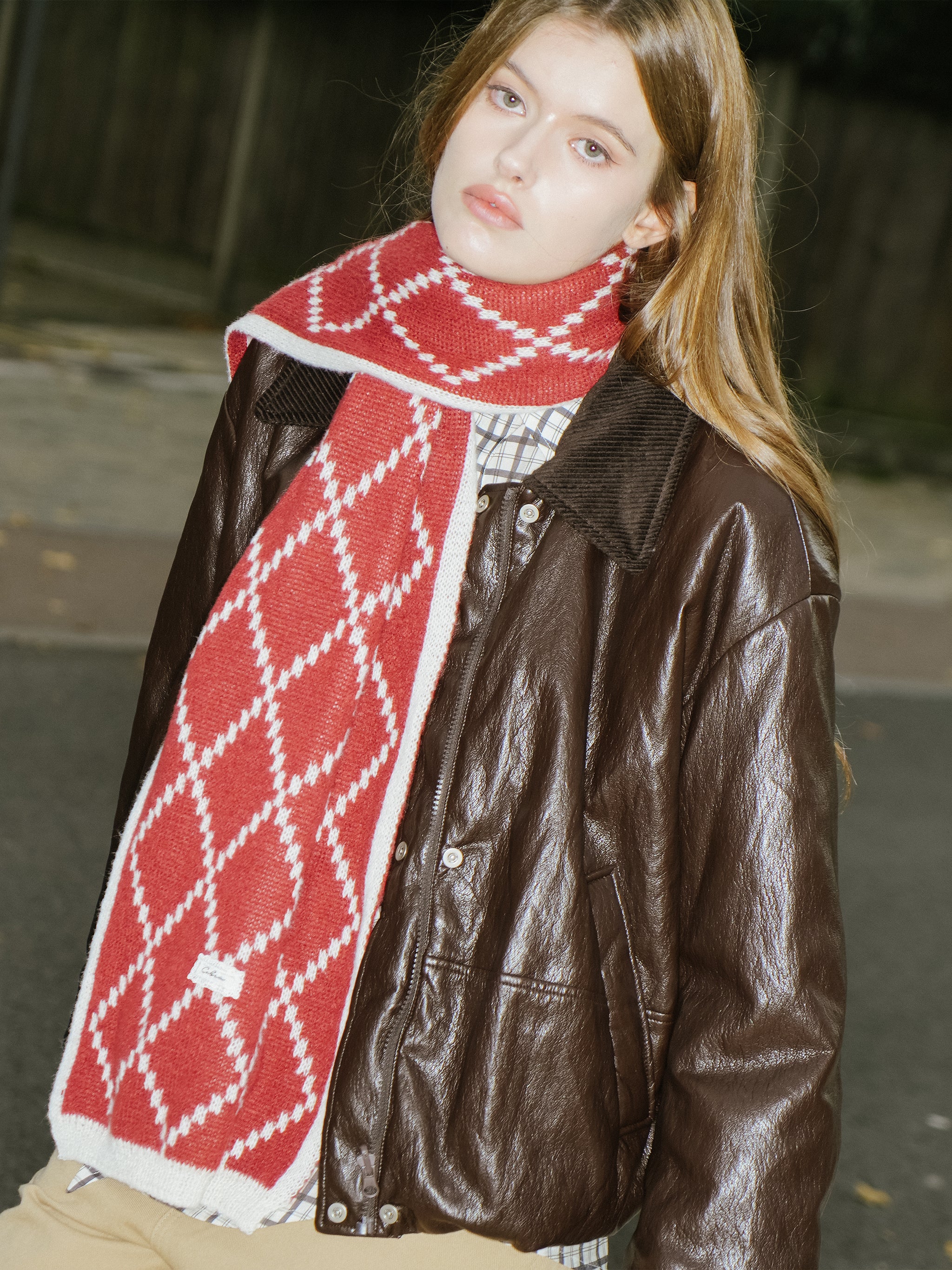 Wool Blend Double-Jacquard Check Scarf