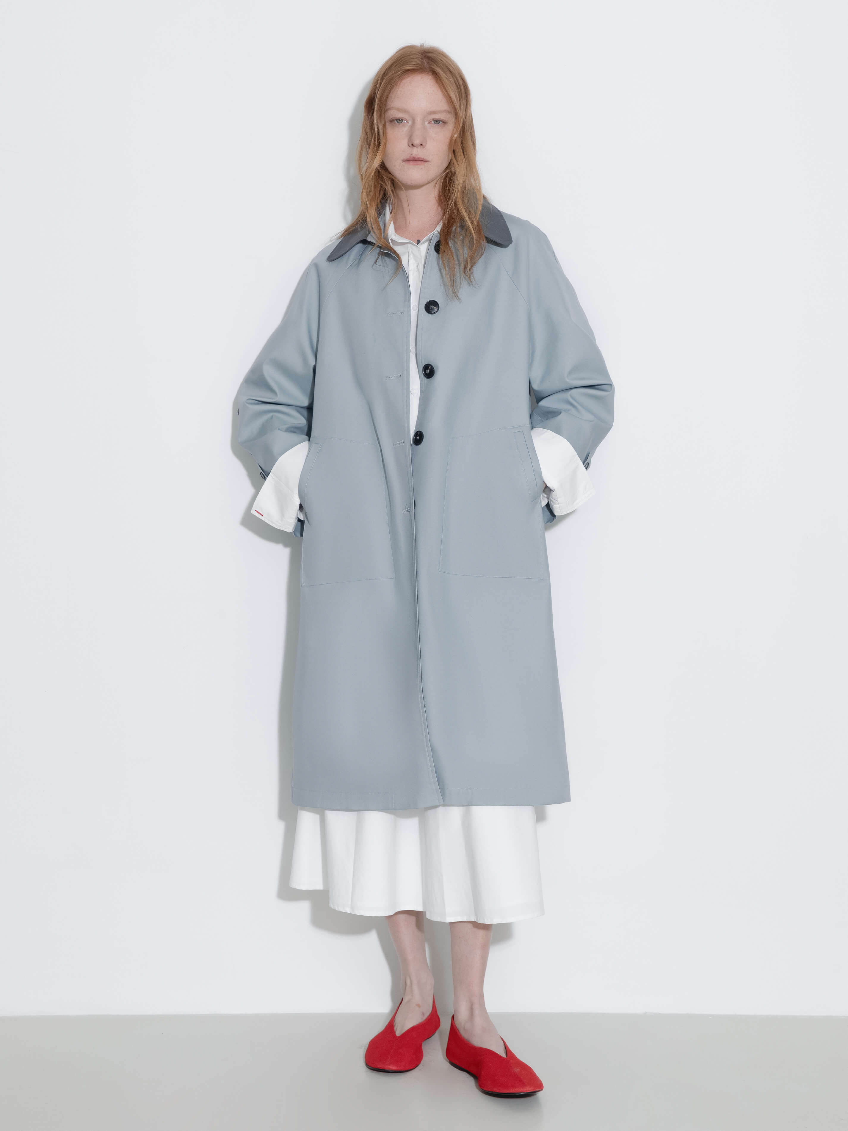 Color-Blocked Collar Long Trench Coat-2