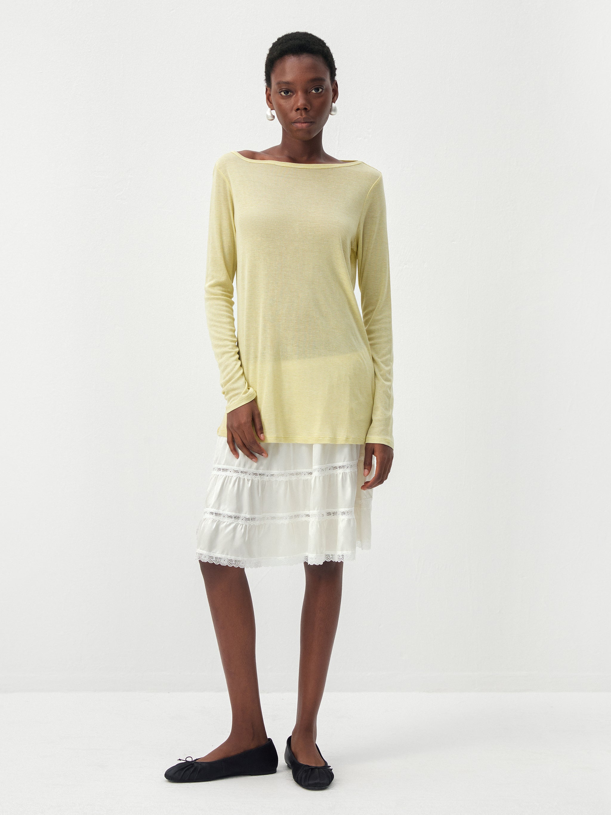CUBIC Lyocell-Blend Boat Neck Long Sleeve Top