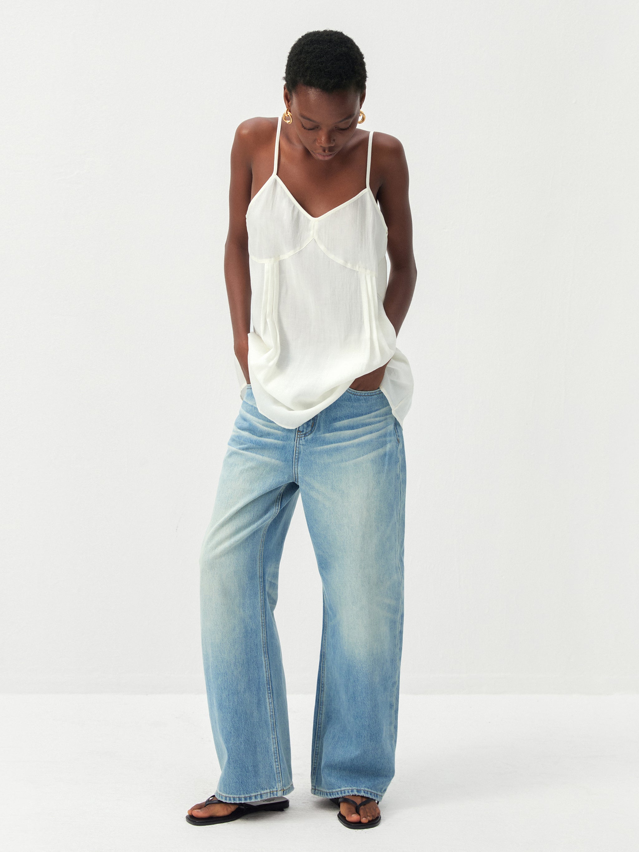 CUBIC Lyocell-Blend V-Neck Pleated Camisole