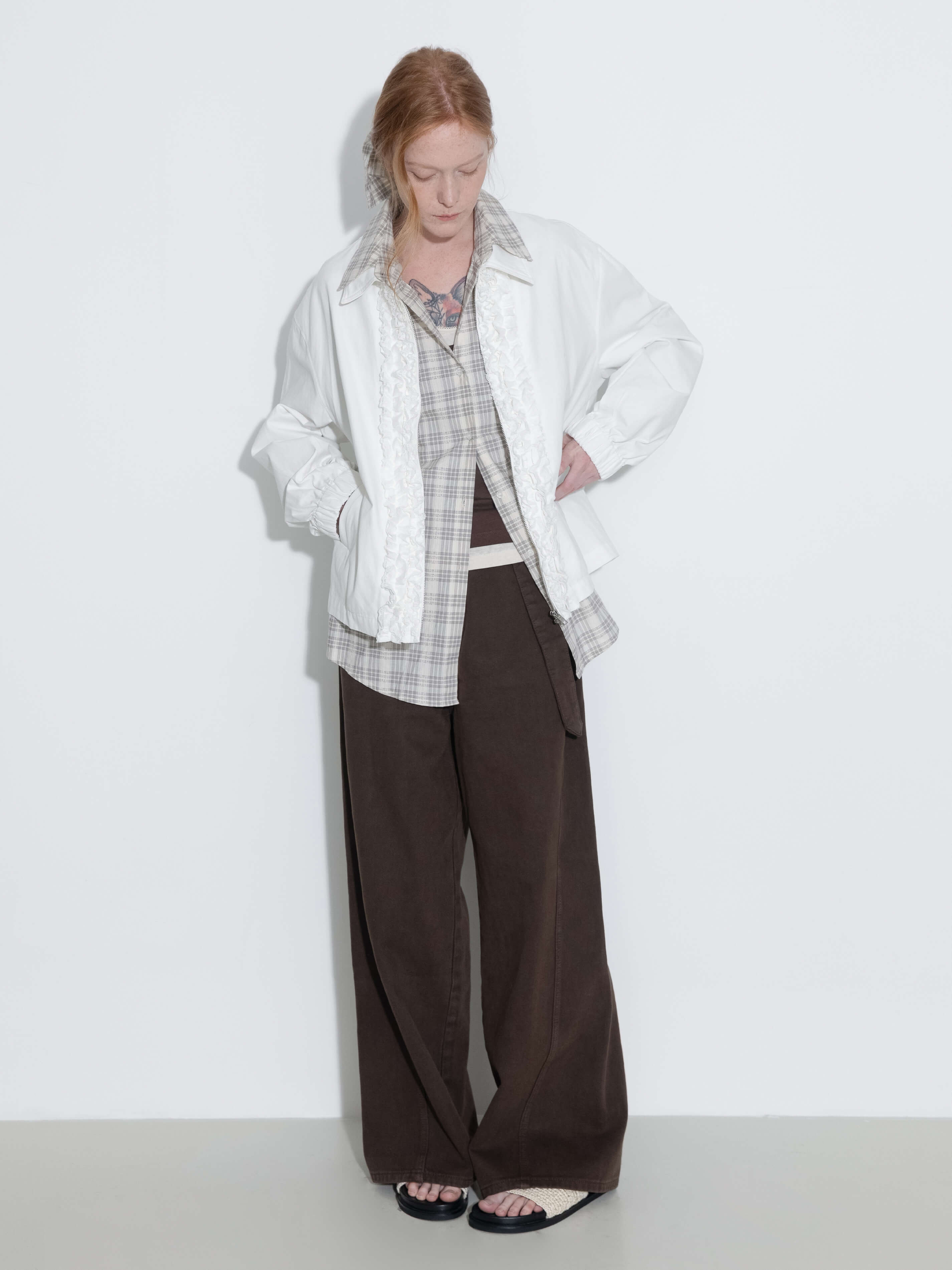 Cotton Ruffles Zipper Jacket with Elastic Cuffs-8