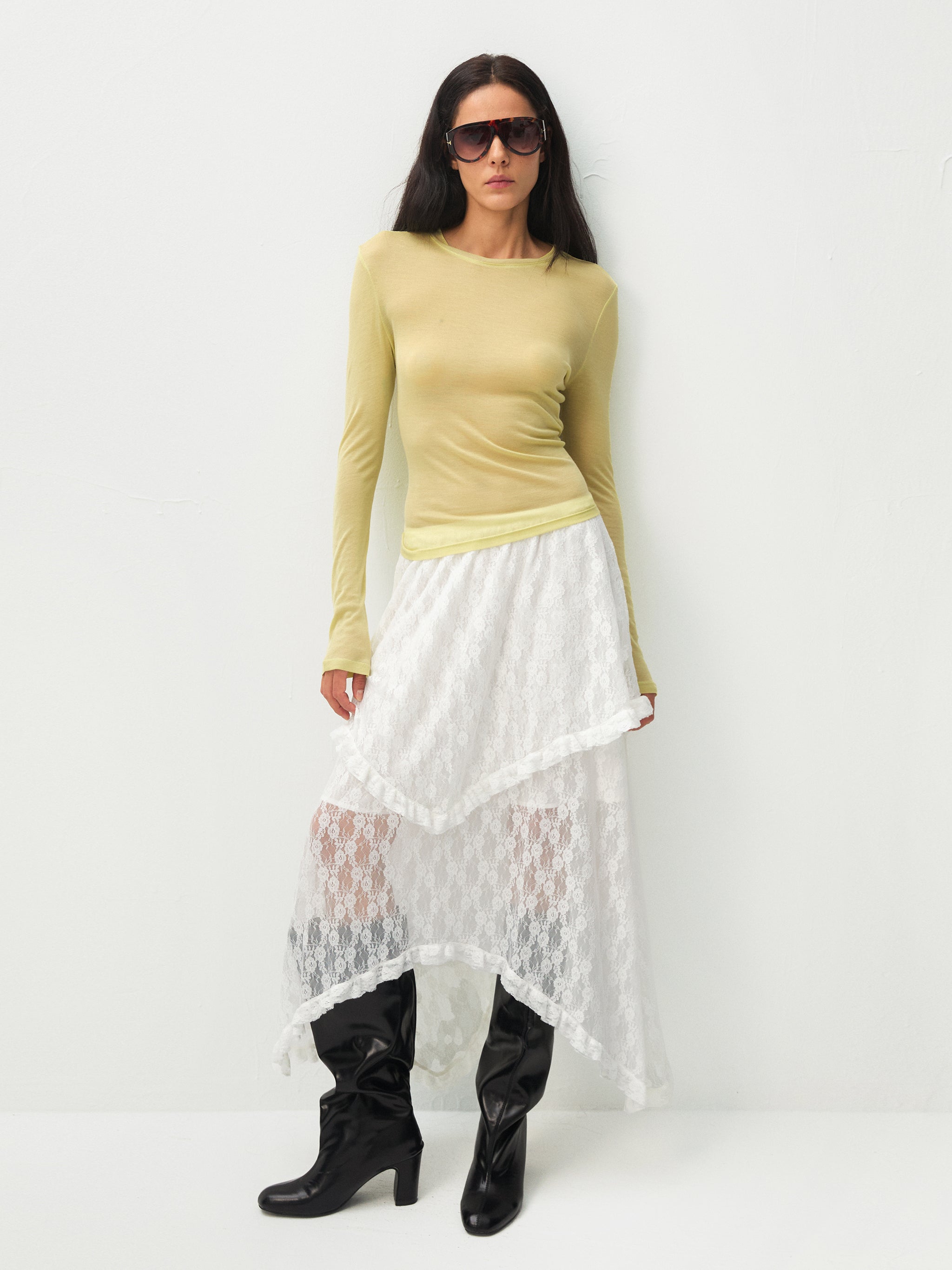 Lace Asymmetrical Layered Maxi Skirt