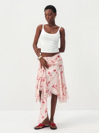 CUBIC Floral Print Asymmetrical Chiffon Midi Skirt