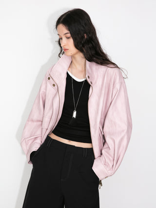 Stand Collar Vintage Faux Leather Jacket