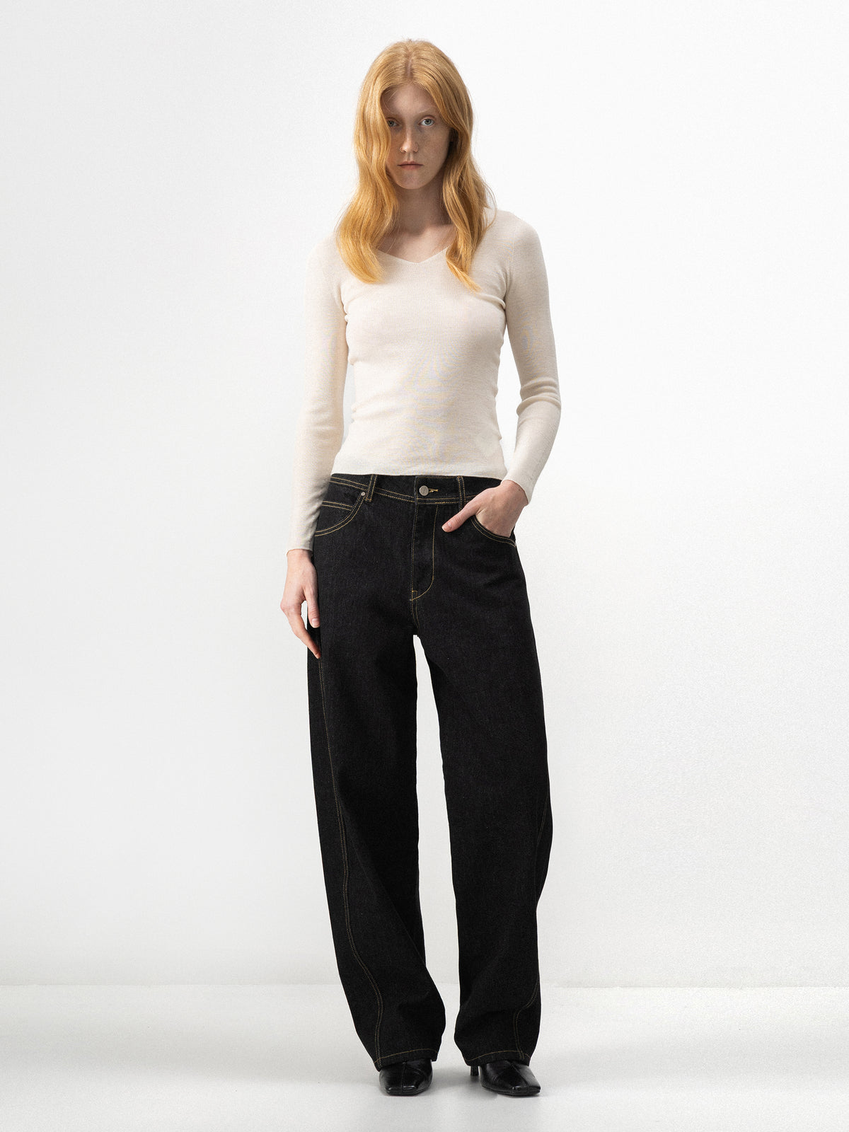CUBIC Mid-Rise Tapered Raw Denim Jeans-1
