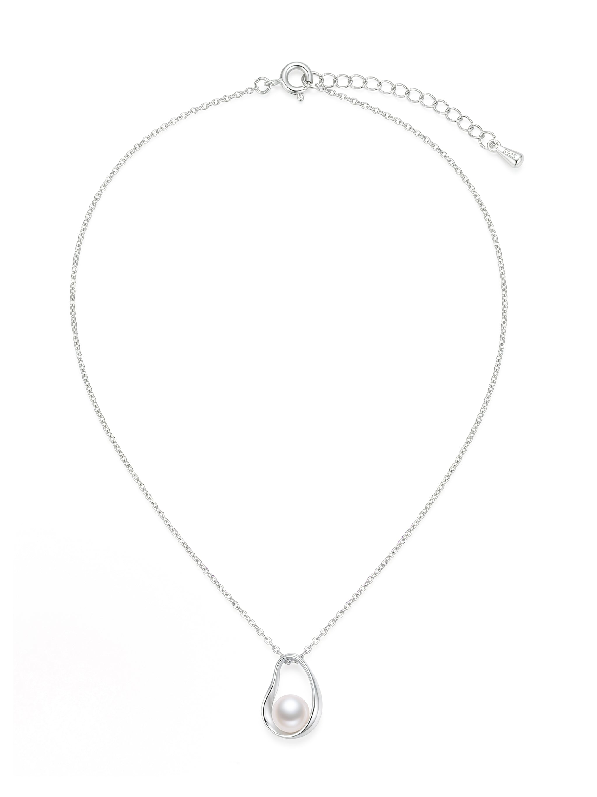 Irregular Frame Pearl Silver Necklace-2