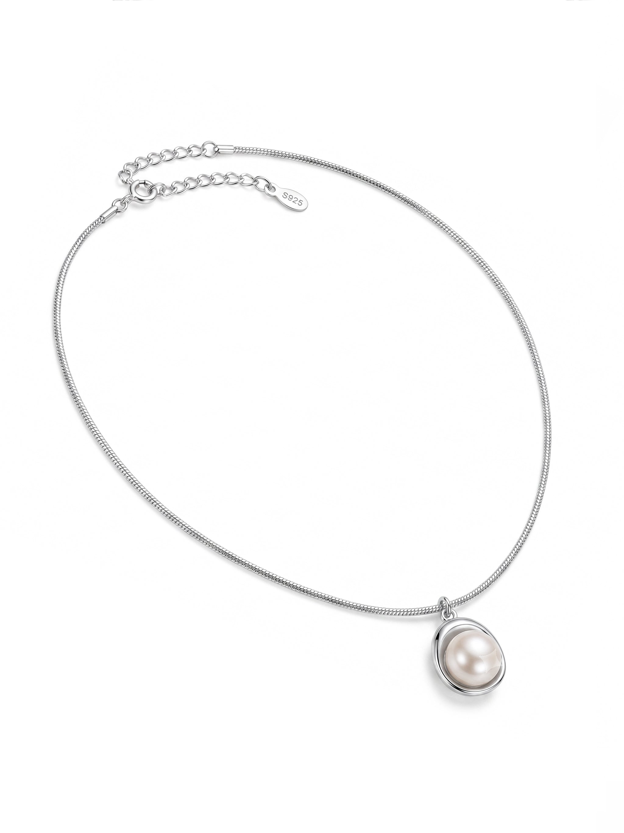 Irregular Bezel Pearl Snake Chain Necklace-1