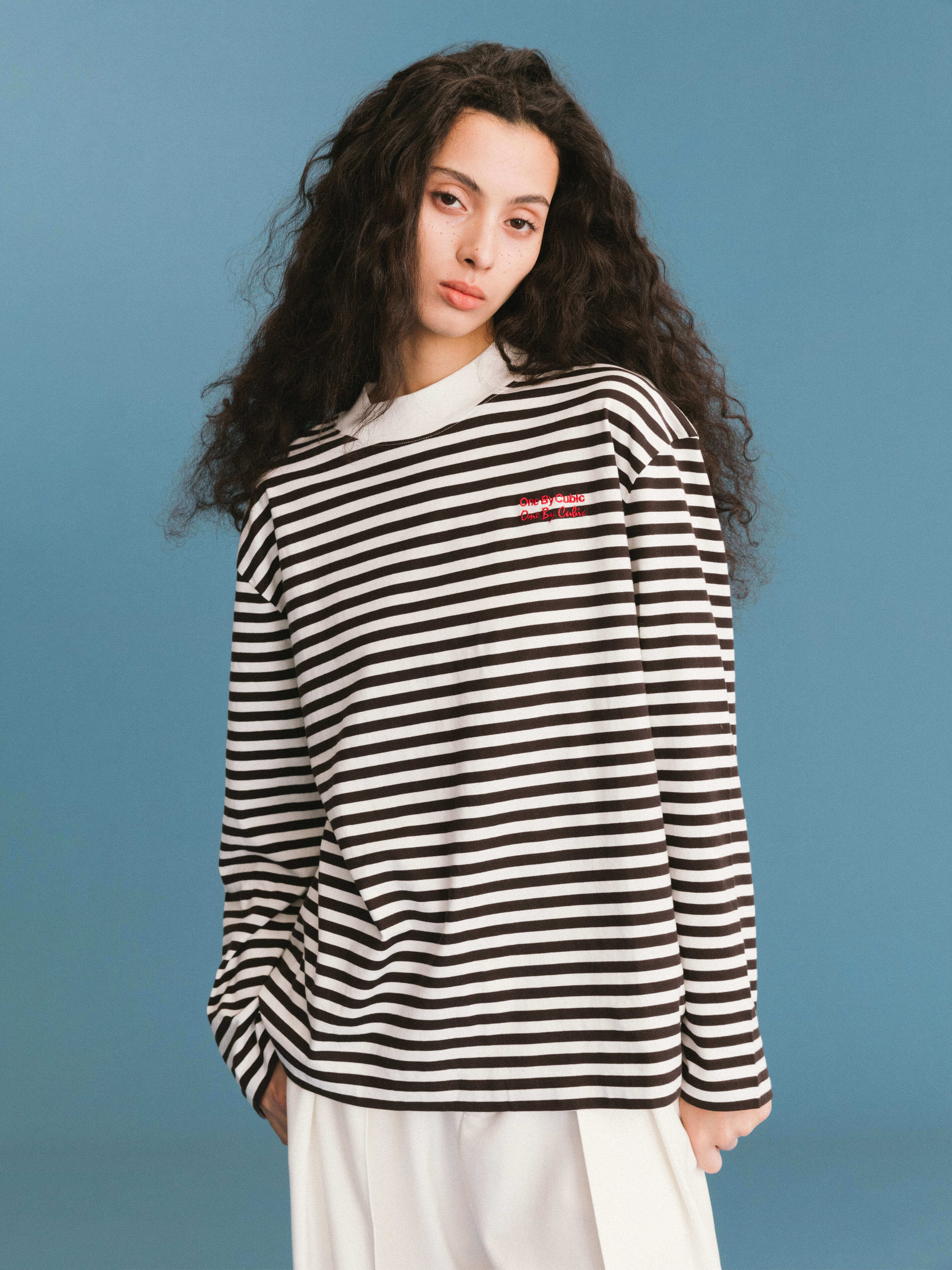 ONE BY CUBIC Stripped Mock Neck 100% Cotton Knitted Jumper-1