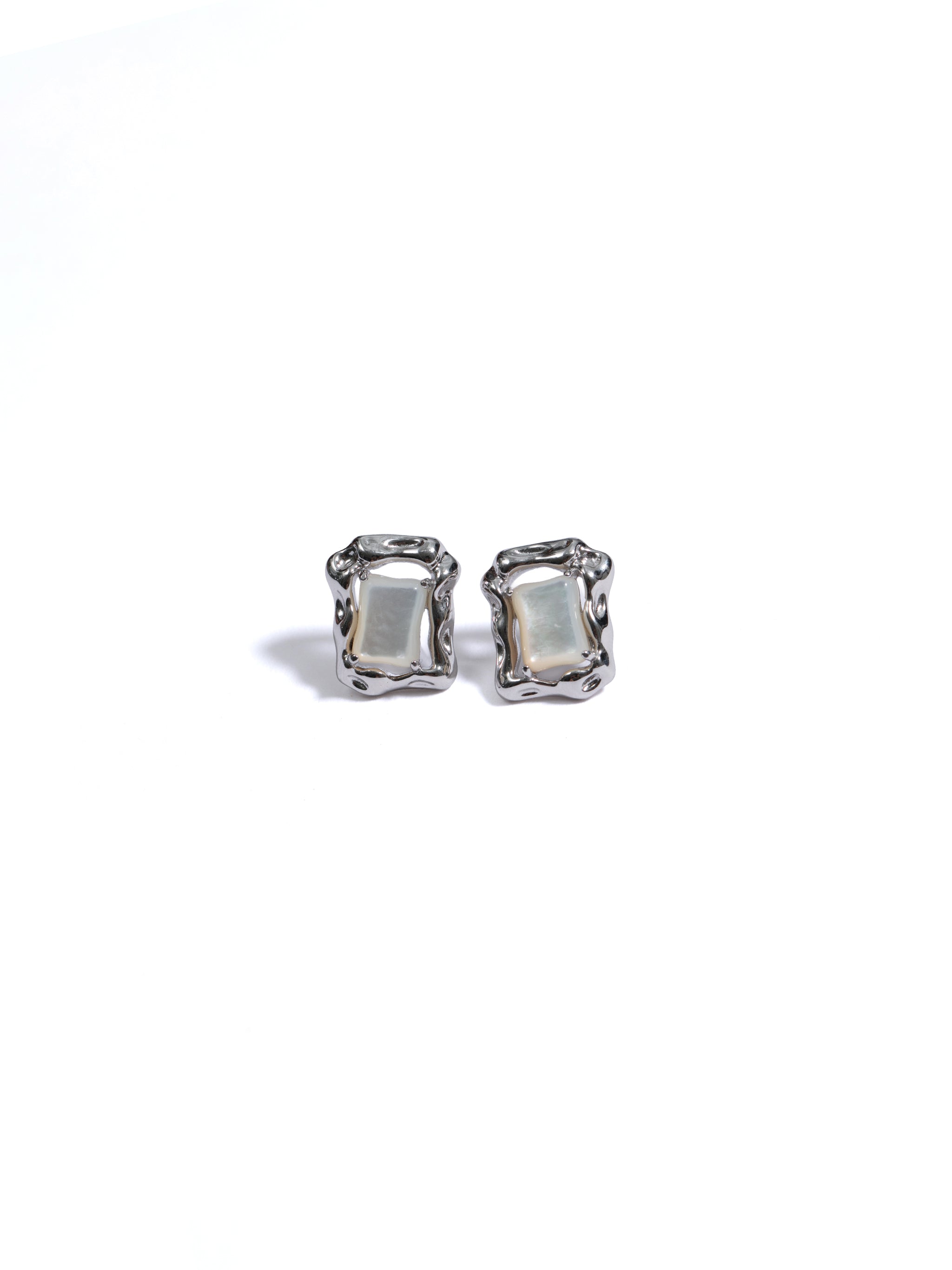 Rectangular Crinkled Earrings with Gemstone