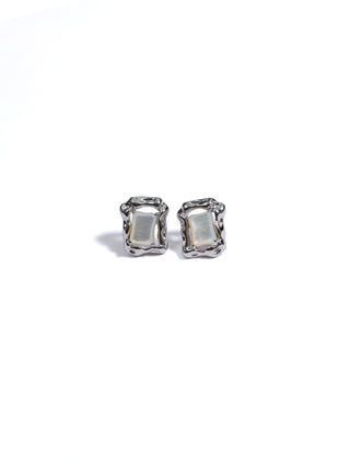 Rectangular Crinkled Earrings with Gemstone
