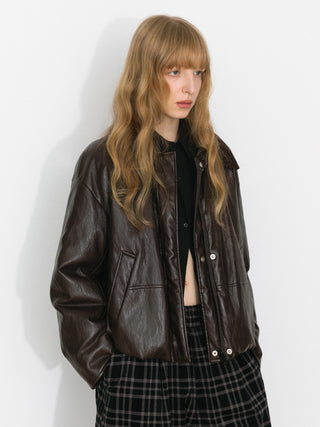 Corduroy Collar Convertible Leather Down Jacket