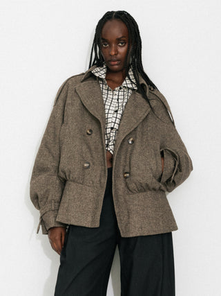 Double-Breasted Wool Blend Coat
