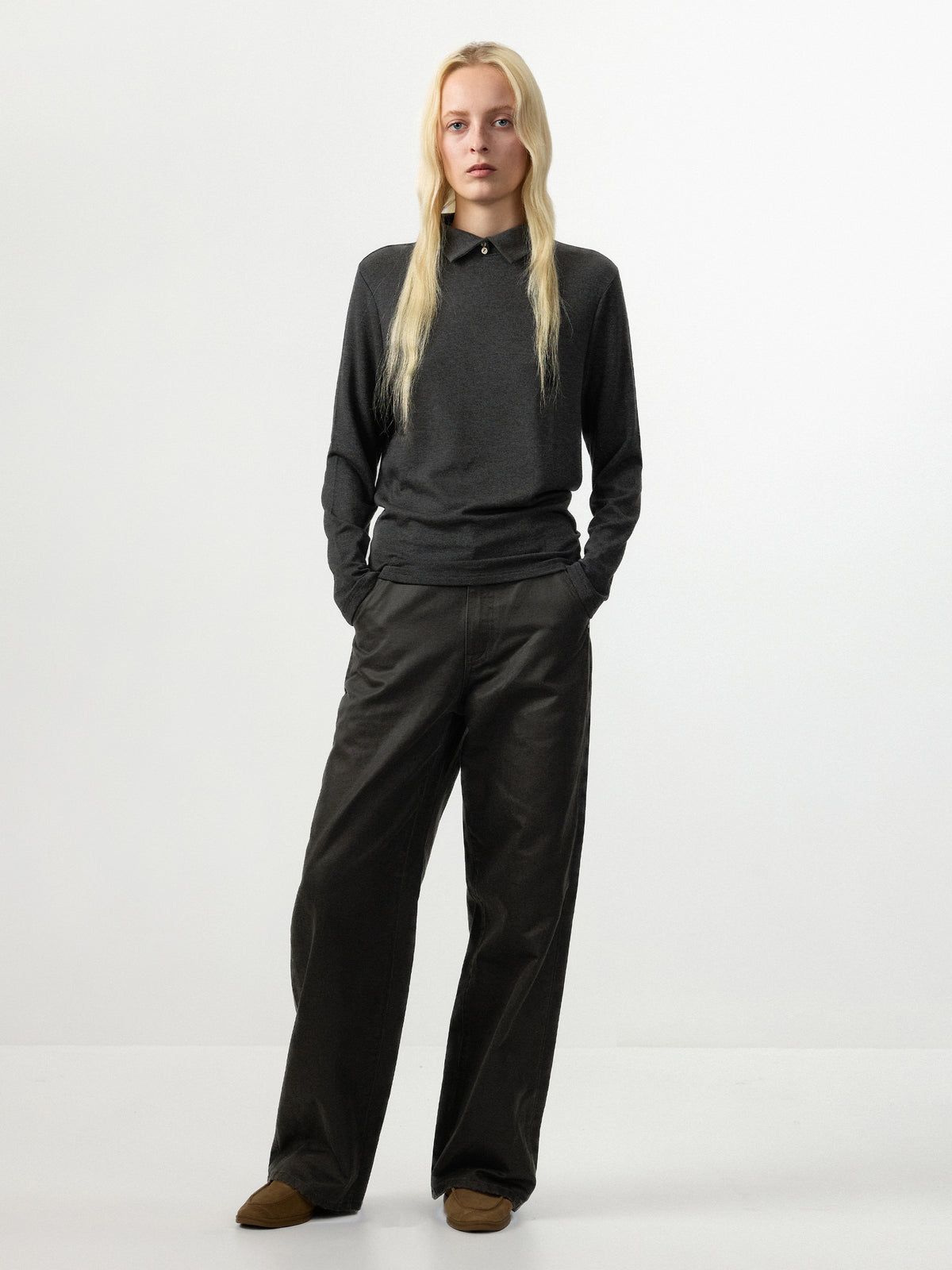 CUBIC Slim‑Fit Polo Collar Long‑Sleeve Top
