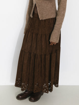 Vintage Boho Suede-Look A-Line Midi Skirt