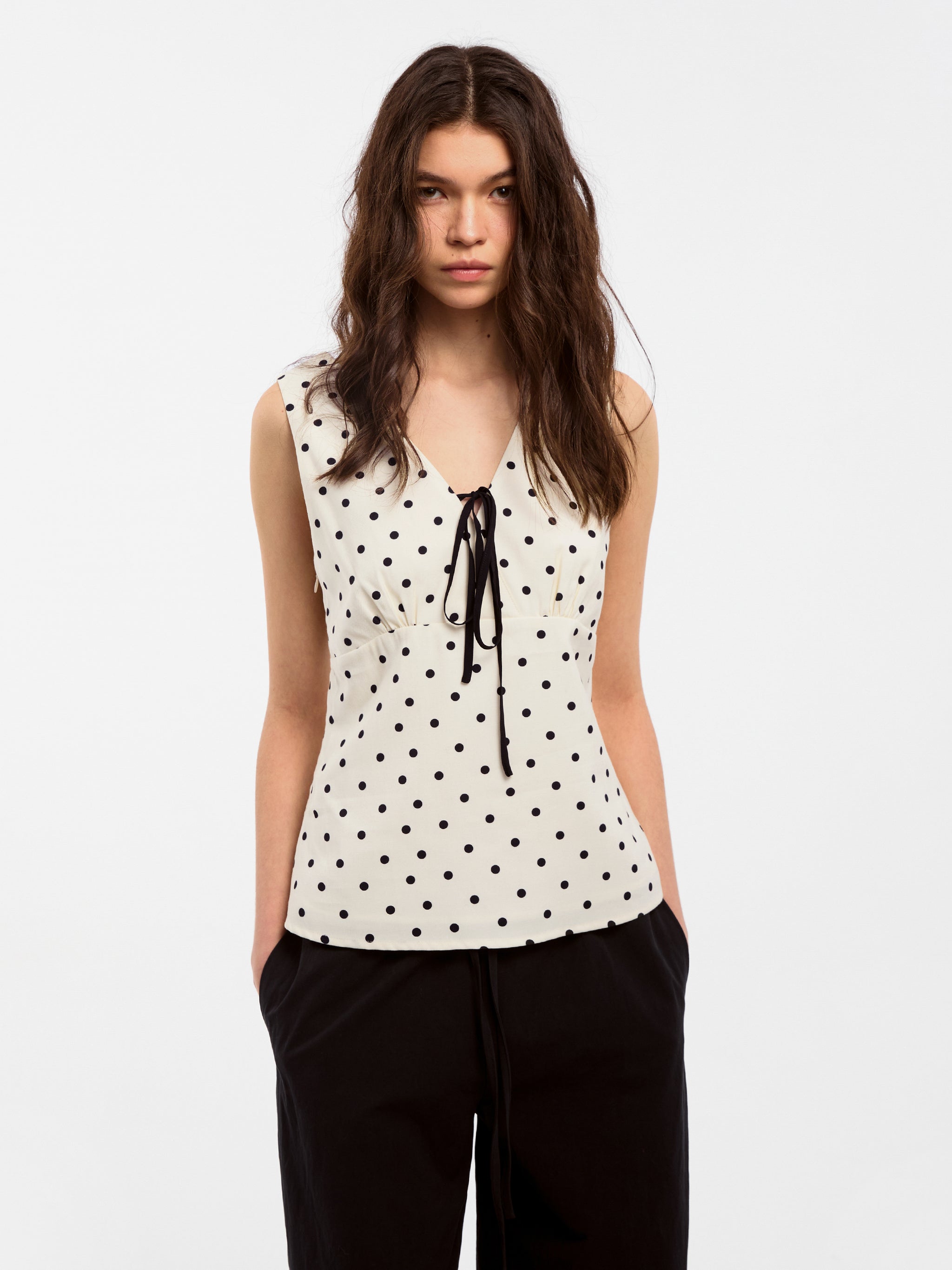 CUBIC Polka Dot V-Neck Top