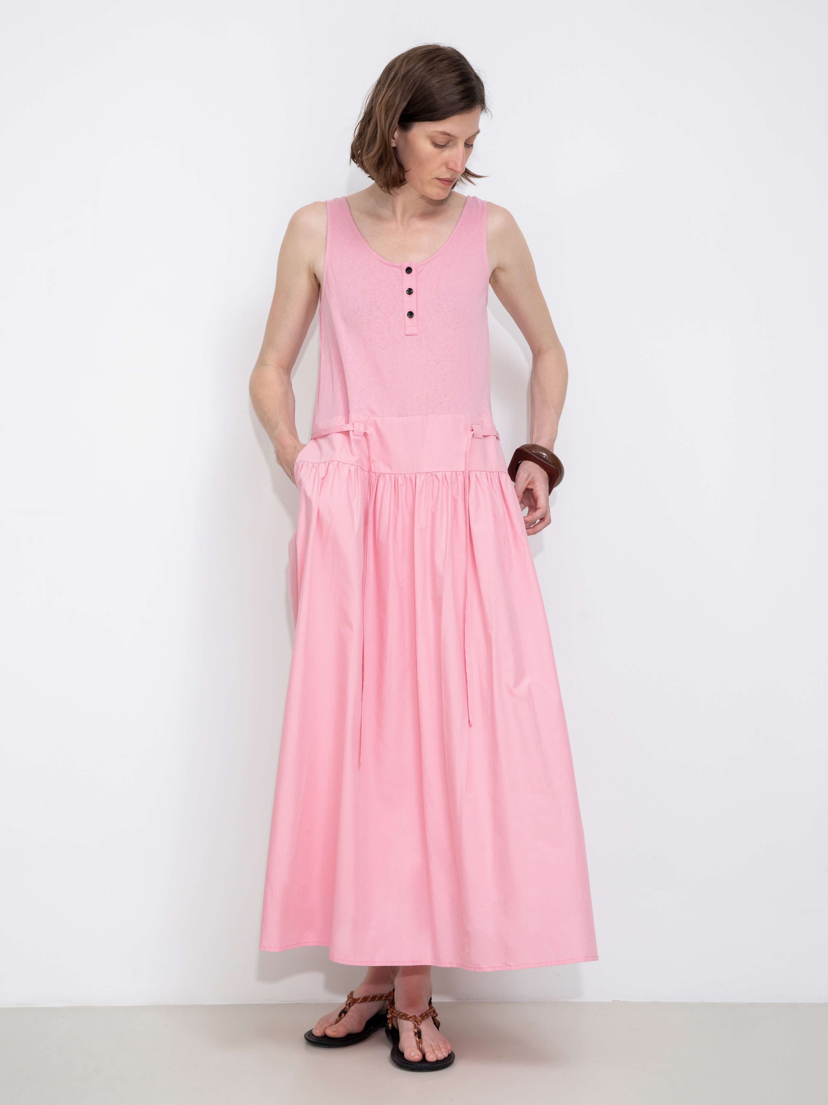 Panelled Henley Neck Vest Dress