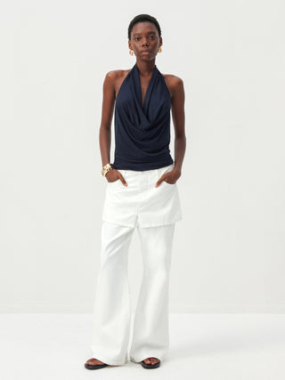 CUBIC Cotton-Blend Layered Skirt-Front Flare Trousers