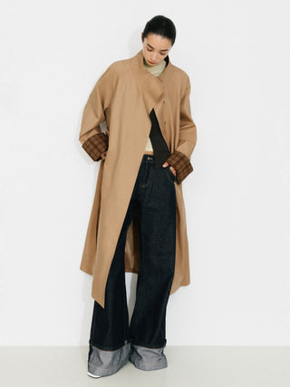 Funnel Neck Colorblock Cuff Trench Coat
