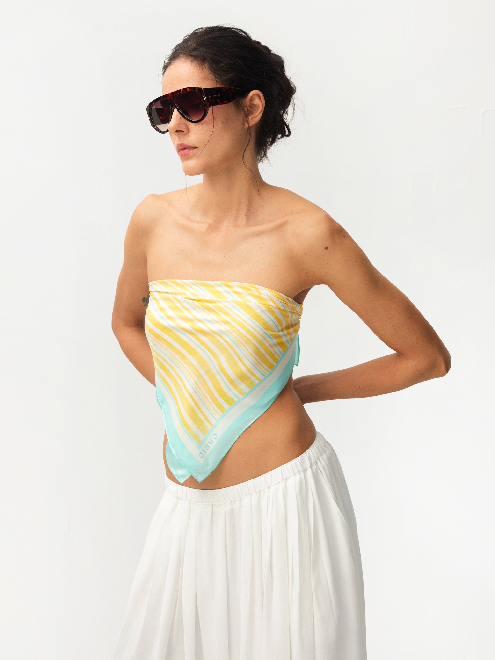 CUBIC Silk Striped Bandana Scarf-1