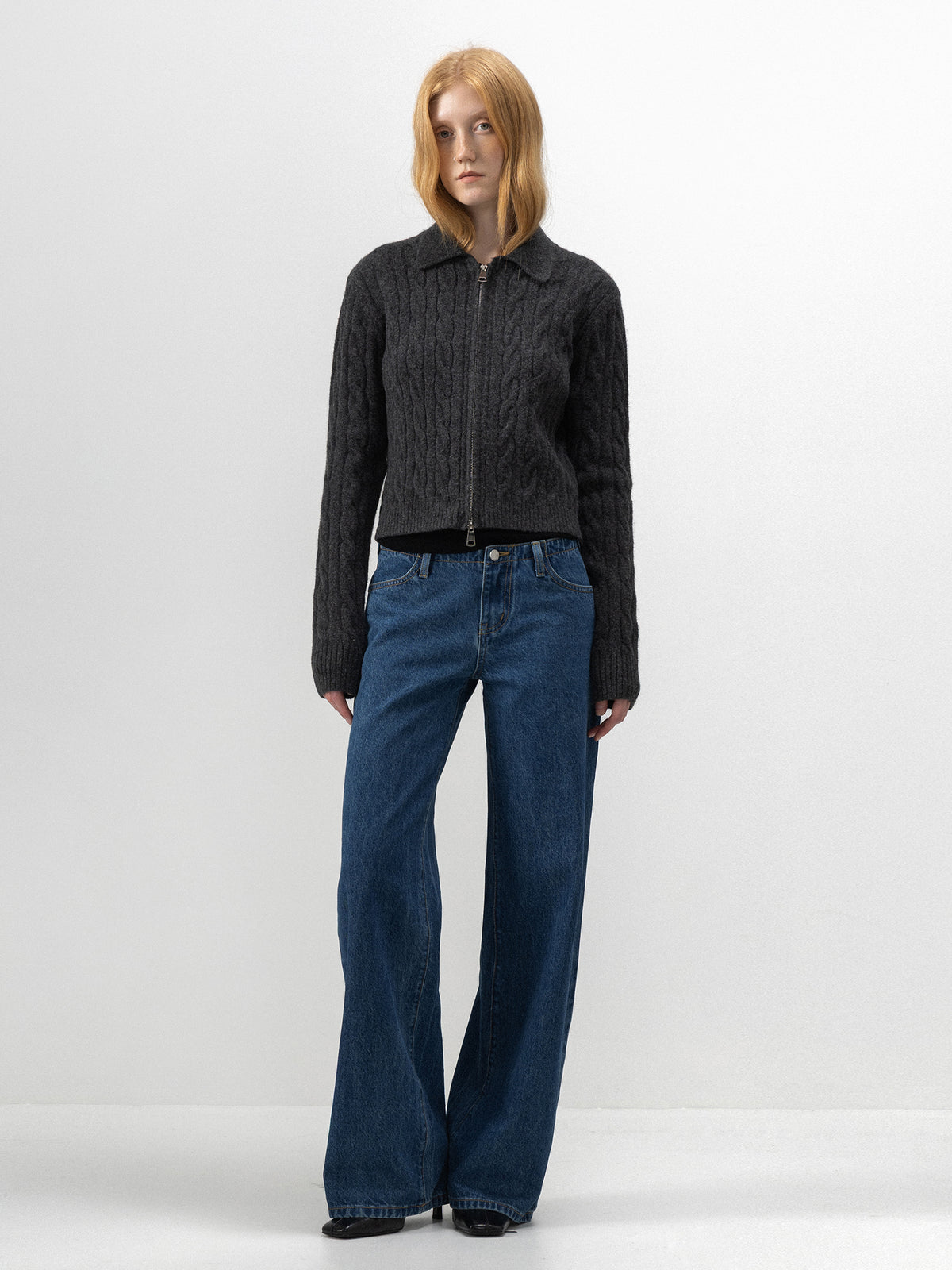 CUBIC Cable-Knit Zip-Up Cardigan-1