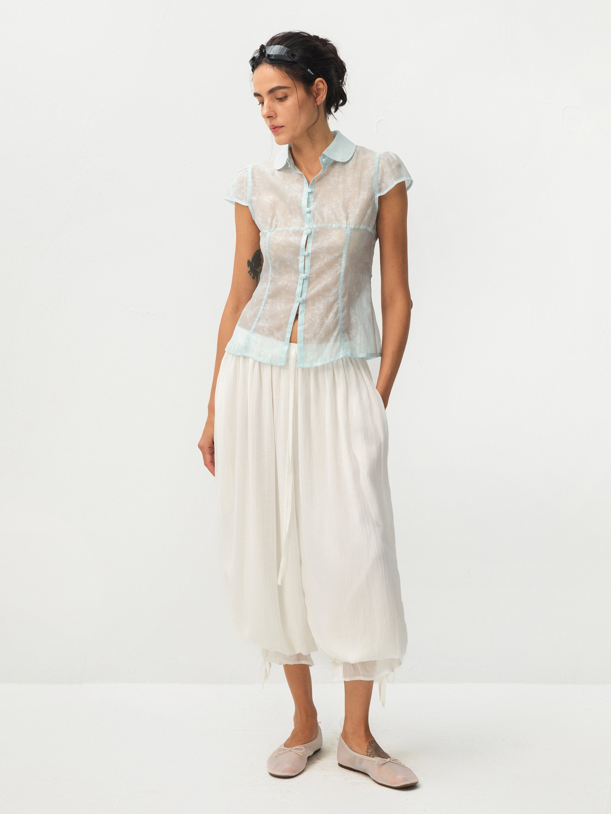 CUBIC Lyocell Semi-Sheer Fitted Blouse